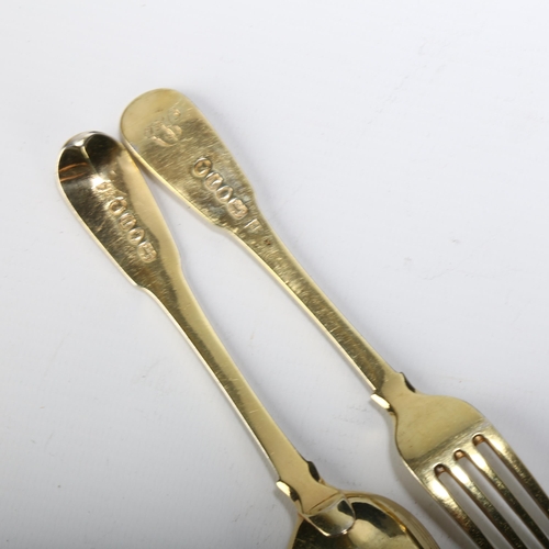 1670 - A George III silver-gilt Fiddle & Thread pattern fork and spoon, William Eley I & William Fearn, Lon... 