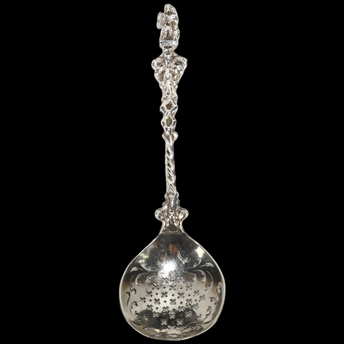 1672 - A Victorian silver Apostle sifter spoon, George Fox, London 1857, 17cm, 1.5oz