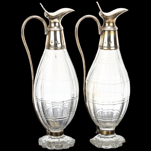 1674 - A pair of George III silver-mounted glass 'grenade' oil and vinegar cruet bottles, probably Thomas D... 