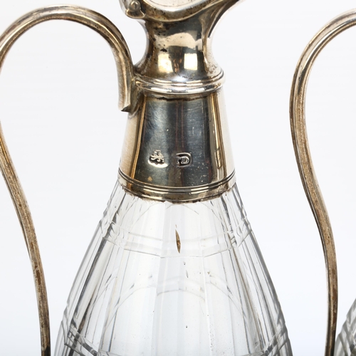 1674 - A pair of George III silver-mounted glass 'grenade' oil and vinegar cruet bottles, probably Thomas D... 