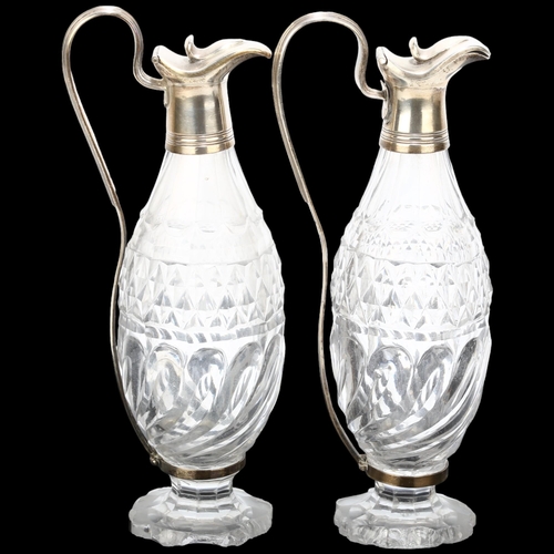 1675 - A pair of George III silver-mounted glass oil and vinegar cruet bottles, indistinct maker, London 18... 