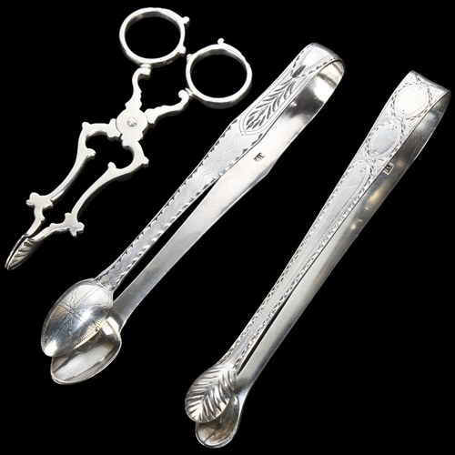 1676 - Various Antique silver, including pair of Scottish silver sugar tongs, 18th century sugar tongs, etc... 