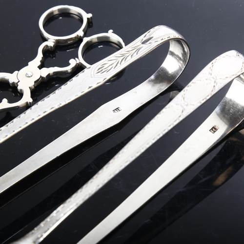 1676 - Various Antique silver, including pair of Scottish silver sugar tongs, 18th century sugar tongs, etc... 