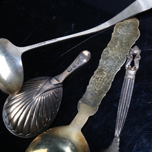 1677 - 4 silver spoons, including George III tea caddy spoon, Georg Jensen Danish Kongens coffee spoon, Tos... 