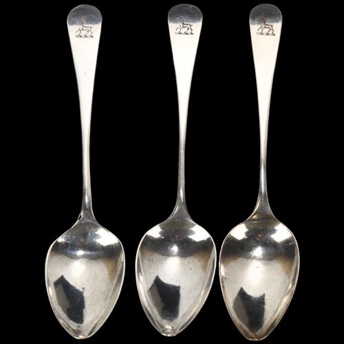 1681 - A set of 3 George III silver Old English pattern teaspoons, Richard Ferris Exeter, circa 1790, 12cm,... 