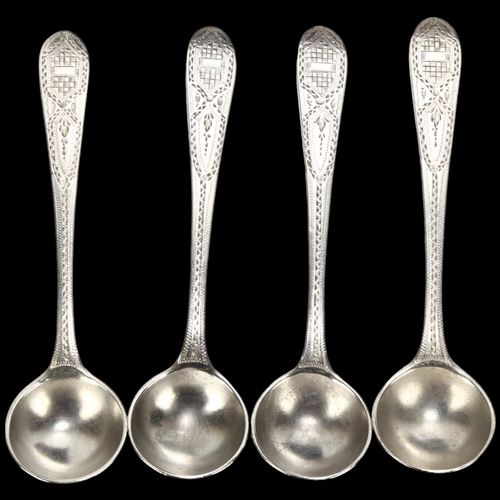 1682 - A set of 4 George V silver Old English pattern condiment mustard spoons, Goldsmiths & Silversmiths C... 