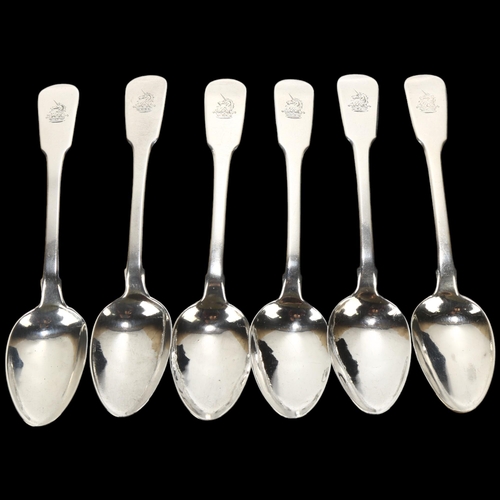 1683 - A set of 6 George IV Irish silver Fiddle pattern teaspoons, Thomas Farnett, retailed by Grays, Dubli... 