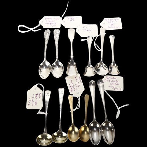 1685 - A group of Antique silver spoons, including 18th century shovel salt spoons, Irish Fiddle shovel, et... 