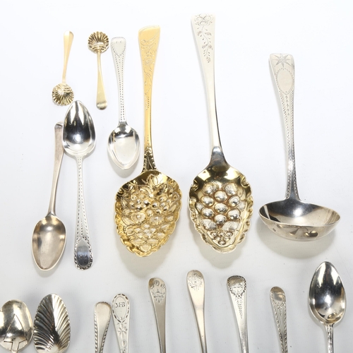 1688 - A group of Antique silver flatware, including George IV silver-gilt berry spoon, shell salt spoon, e... 