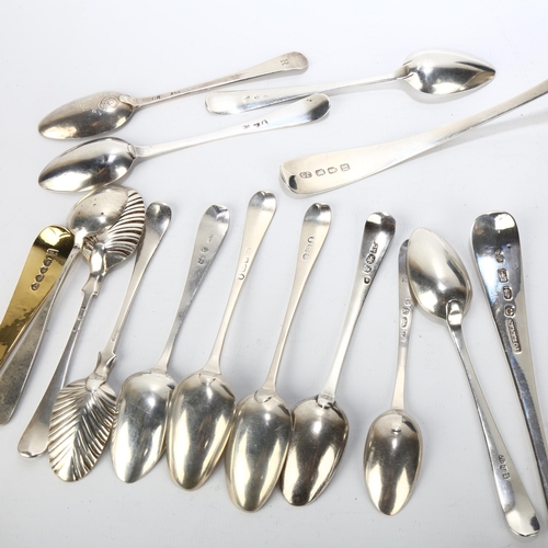 1688 - A group of Antique silver flatware, including George IV silver-gilt berry spoon, shell salt spoon, e... 