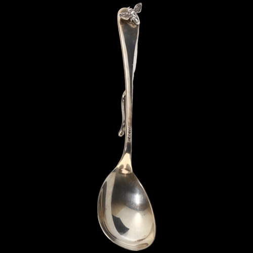 1689 - JOHN DONALD - an Elizabeth II silver honey bee preserve spoon, maker JAD, London 2004, with applied ... 