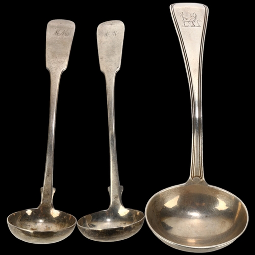 1690 - A pair of William IV Scottish silver Fiddle pattern sauce ladles, Peter Aitken I, Glasgow 1838, and ... 