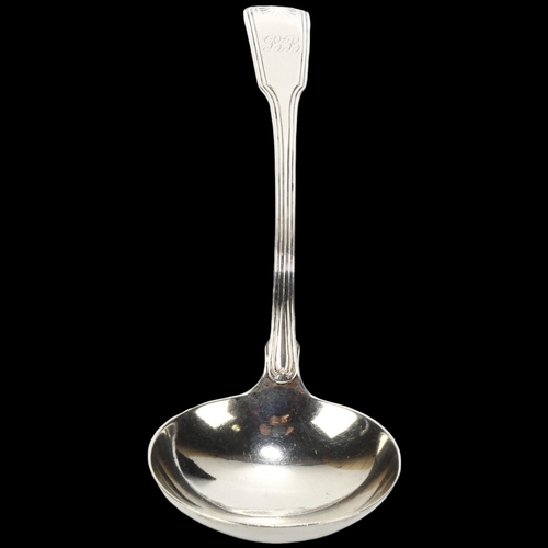 1691 - A George III silver Fiddle & Thread pattern sauce ladle, William Eley & Fearn, London 1800, 17.5cm, ... 