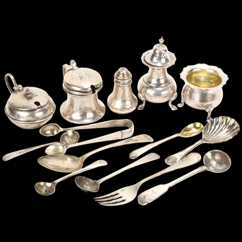 1694 - Various silver, including cruets, spoons etc, 8.1oz weighable