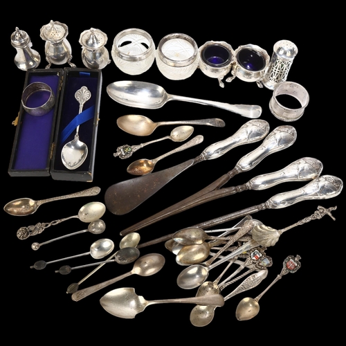 1695 - Various silver, including 18th century spoon, cruets, souvenir spoons etc