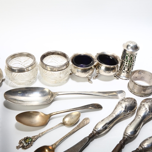 1695 - Various silver, including 18th century spoon, cruets, souvenir spoons etc