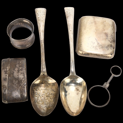 1696 - Various silver, including cigarette case, 18th century serving spoon etc, 9.4oz total