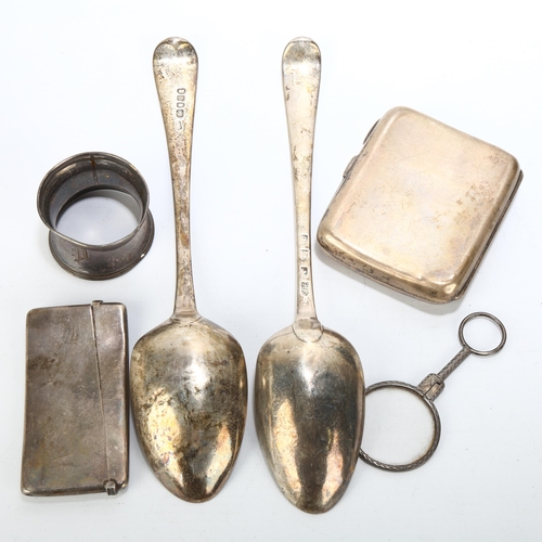 1696 - Various silver, including cigarette case, 18th century serving spoon etc, 9.4oz total