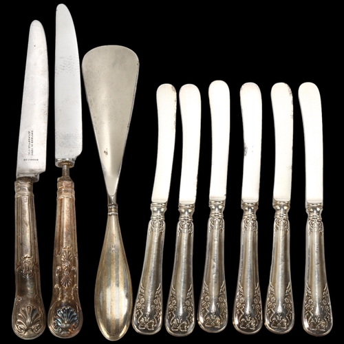 1698 - Various silver, including butter knives, shoe horn, etc