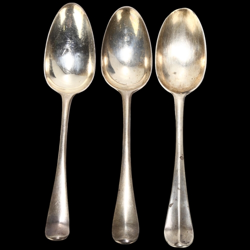 1700 - 3 x 18th century silver Old English pattern spoons, makers include Edward Bennett I, and Ebenezer Co... 