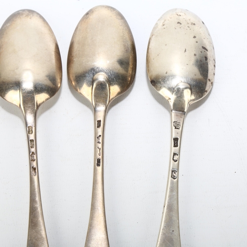 1700 - 3 x 18th century silver Old English pattern spoons, makers include Edward Bennett I, and Ebenezer Co... 