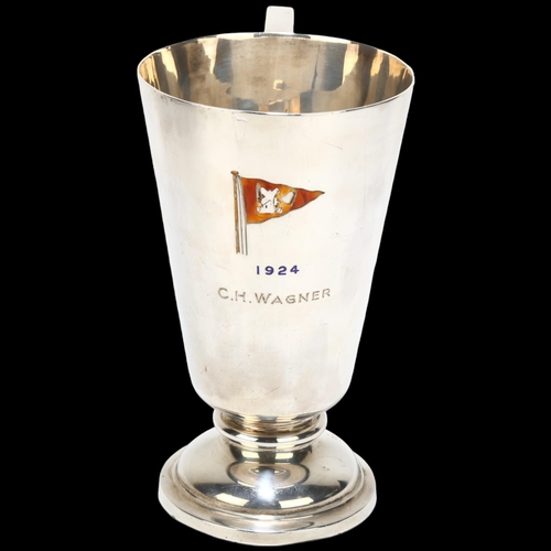 1712 - An Art Deco George V silver 1-handled trophy cup, Walker & Hall, Sheffield 1924, tapered cylindrical... 