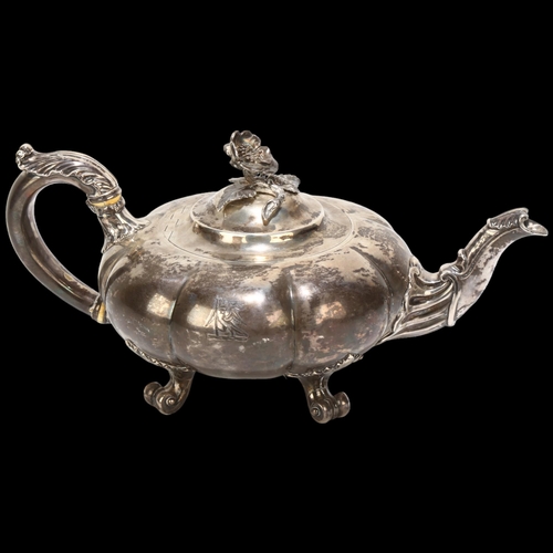 1714 - PAUL STORR - a fine quality William IV silver pumpkin teapot, maker PS, retailed by Storr & Mortimer... 