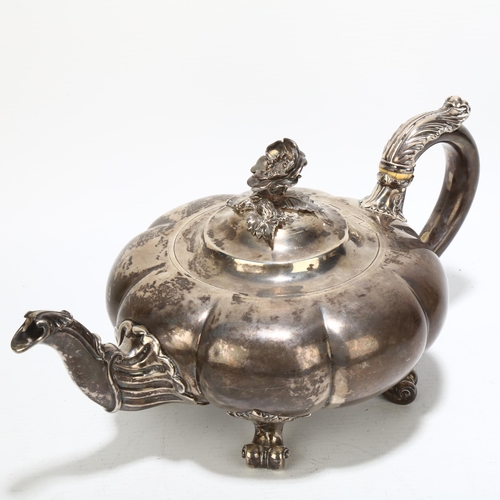 1714 - PAUL STORR - a fine quality William IV silver pumpkin teapot, maker PS, retailed by Storr & Mortimer... 