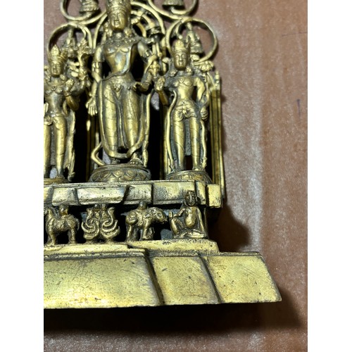 162 - Indo-Tibetan gilt-bronze altar piece with 3 figures, height 28cm