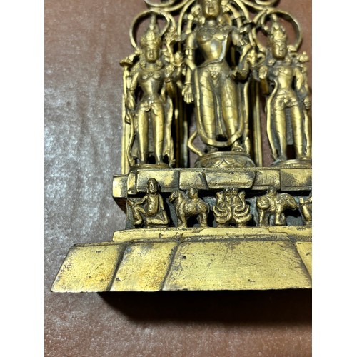 162 - Indo-Tibetan gilt-bronze altar piece with 3 figures, height 28cm