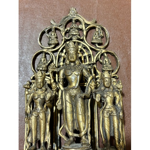 162 - Indo-Tibetan gilt-bronze altar piece with 3 figures, height 28cm