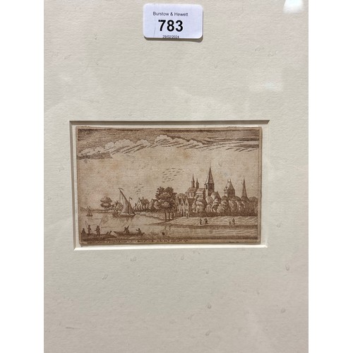 783 - Samuel Ward (1710 - 1778), a riverside town, pen and ink, signed and dated 1774, 7.5cm x 12cm, frame... 