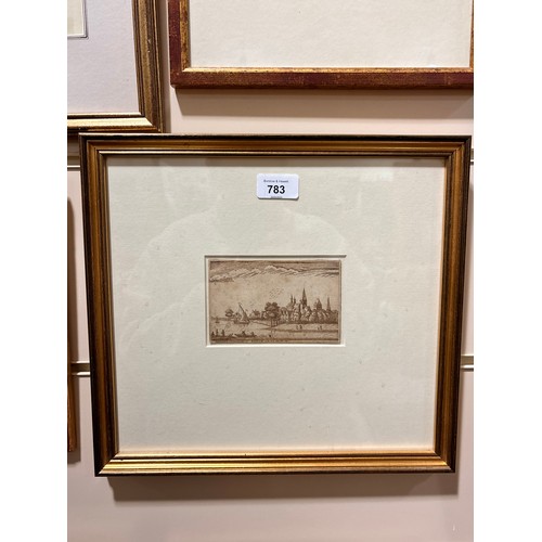 783 - Samuel Ward (1710 - 1778), a riverside town, pen and ink, signed and dated 1774, 7.5cm x 12cm, frame... 