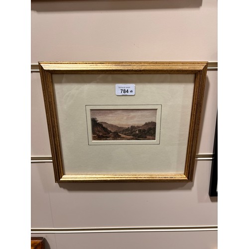 784 - John Glover (1767 - 1849), landscape watercolour, 7cm x 13.5cm, framed, provenance: Abbott & Holder ... 