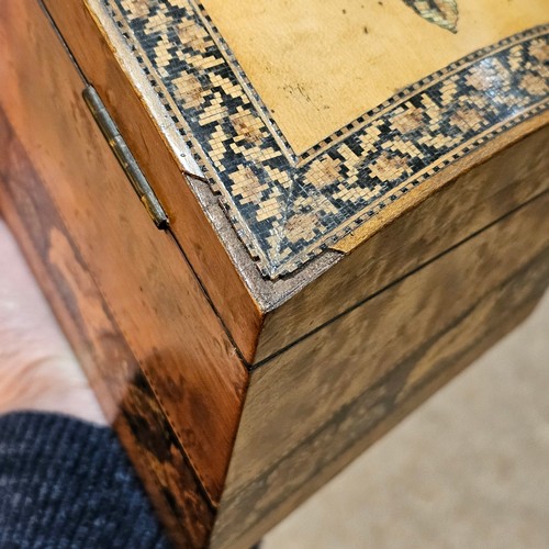 190 - Victorian Tunbridge Ware maple stationery box, with floral micro-mosaic curved lid, fitted interior,... 