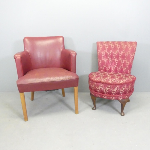 2682 - A modern faux-leather upholstered lounge chair, and a Victorian nursing chair. (2)