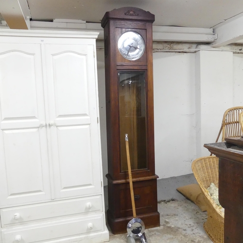 2692 - An Art Deco oak-cased longcase clock, with two weights and pendulum. 47x210x27cm.