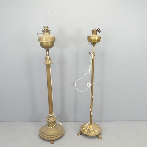 2693 - Two similar brass floor standing oil lamps converted to electric. Lowest height to bayonet 138cm.