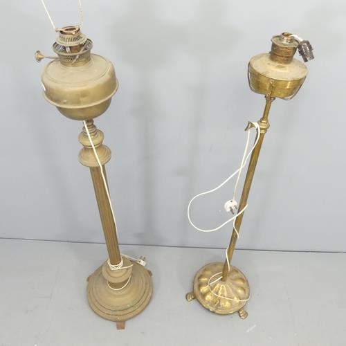 2693 - Two similar brass floor standing oil lamps converted to electric. Lowest height to bayonet 138cm.