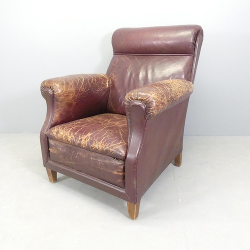 2694 - A vintage French leather upholstered club armchair. Overall 84x102x95cm, seat 52x42x50cm