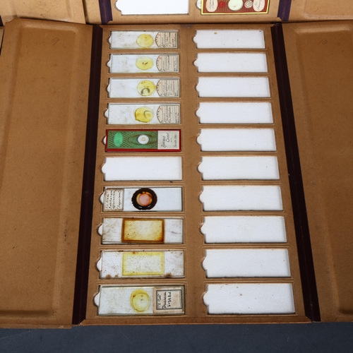 27 - A group of 16 antique microscope specimen folders, containing an extensive collection of slides cura... 