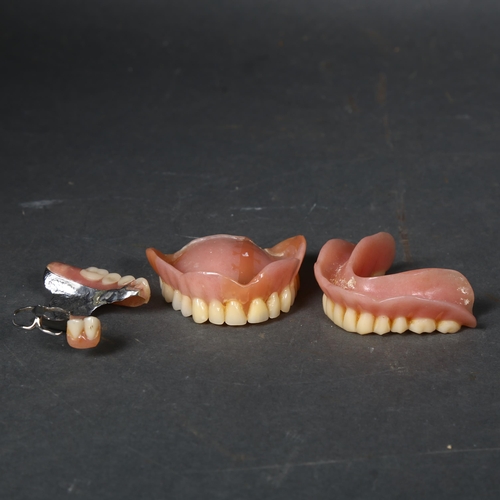 125 - Curiosity / Macabre - a Pair of Vintage dentures, together with another palate clip denture. A pair,... 