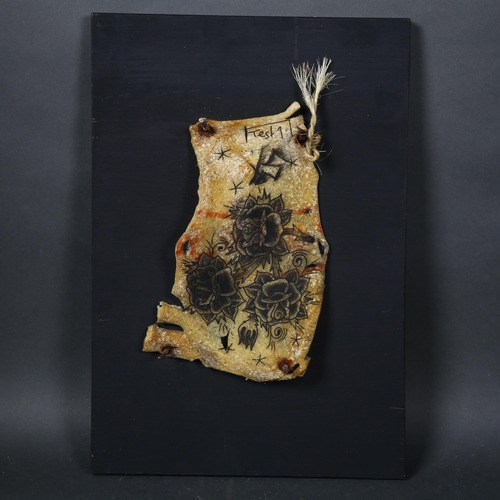 88 - Taxidermy Curiosity: Tattooed Pig Skin - A preserved section of pig skin with original tattoos, titl... 