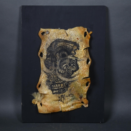 89 - Taxidermy Curiosity: Tattooed Pig Skin - A preserved section of pig skin with original tattoos, indi... 