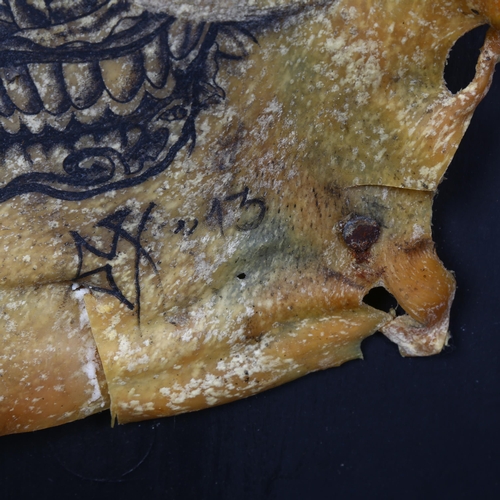 89 - Taxidermy Curiosity: Tattooed Pig Skin - A preserved section of pig skin with original tattoos, indi... 