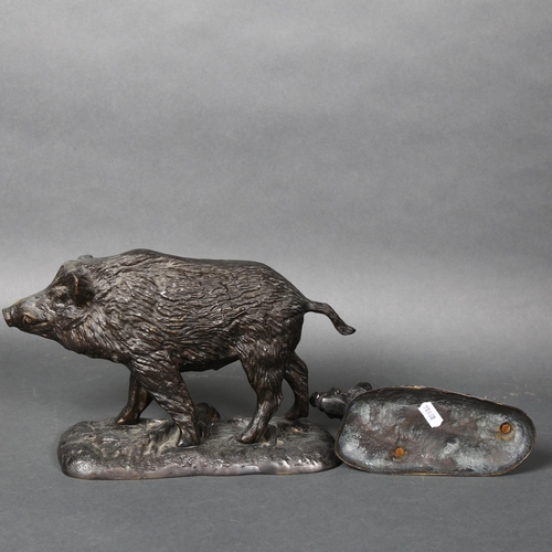 153 - A large cast bronze sculpture of a wild boar, length 31cm, marked to the underside 