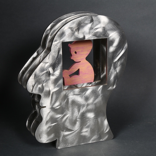 170 - DAVID GERSTEIN - Baby within a head, a limited edition triple layer hand-cut and painted heavy steel... 