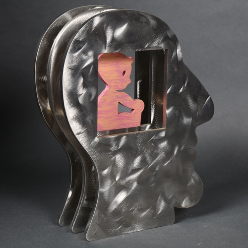 170 - DAVID GERSTEIN - Baby within a head, a limited edition triple layer hand-cut and painted heavy steel... 