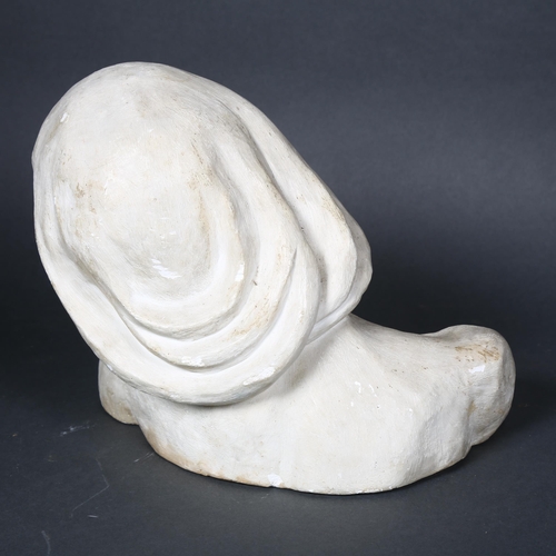 171 - A plaster bust of a forlorn lady, incised Angela Jan 1958, height 18.5cm.