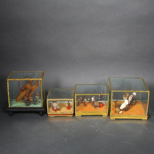 187 - Taxidermy - a group of four miniature diorama, insect lava, housed in glass cases, including a Chris... 